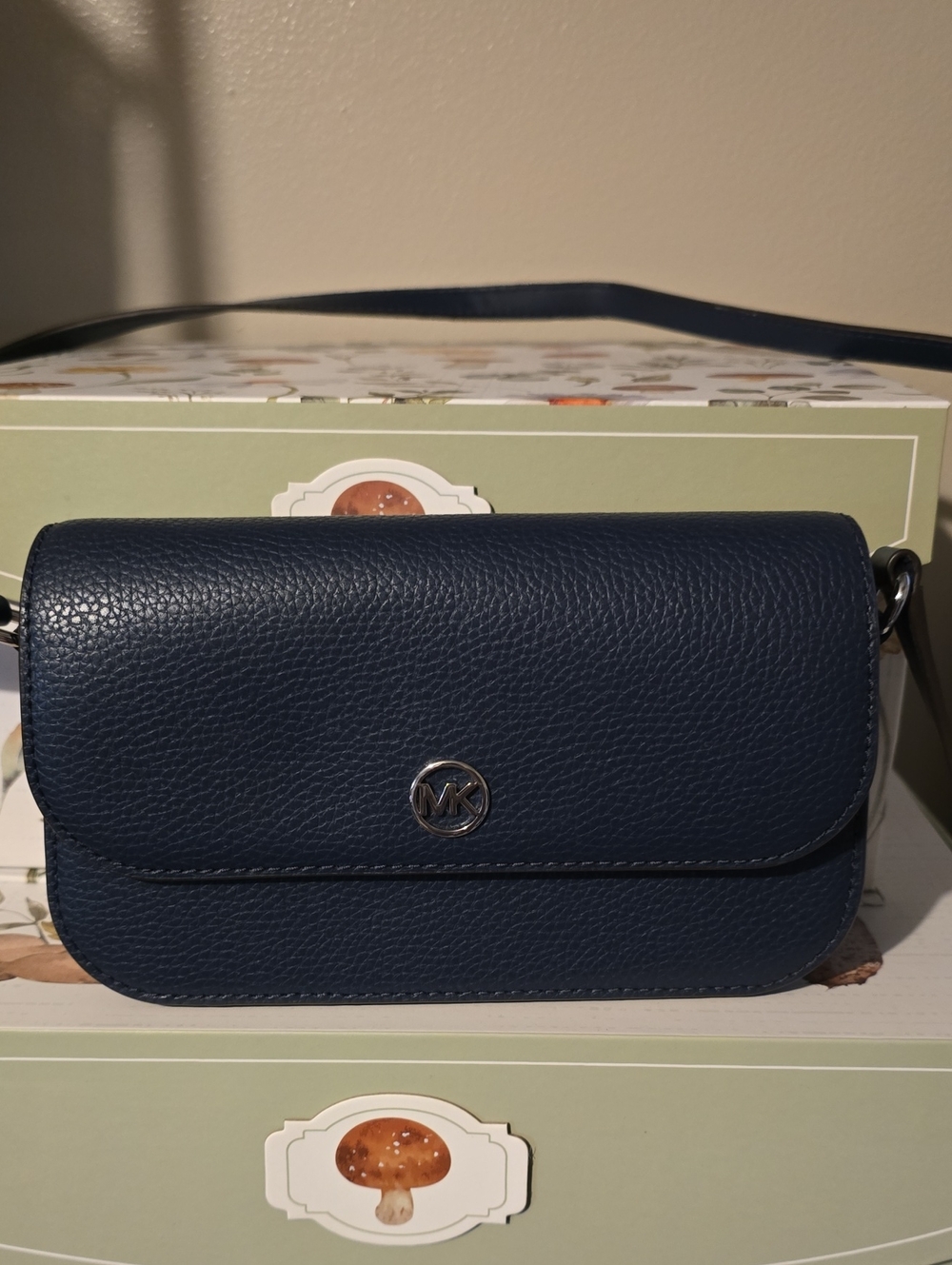 Michael Kors Dark Blue Pebbled Leather Crossbody Bag